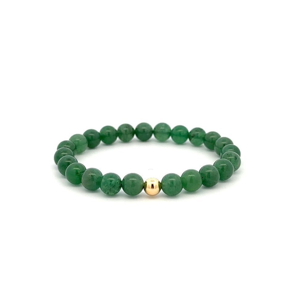 Natural Aventurine Gemstones 6mm Stretchable Bracelet 18k Gold Bead Charm
